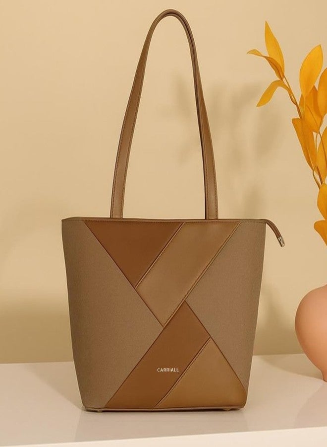 Carriall Estelle Vegan Leather Tote bag | Stylish Casual Shoulder Bag with Wallet purse, Secure Zip Pockets - Structured Handheld Everyday Office Handbag for women & girls (Brown) - Image 3